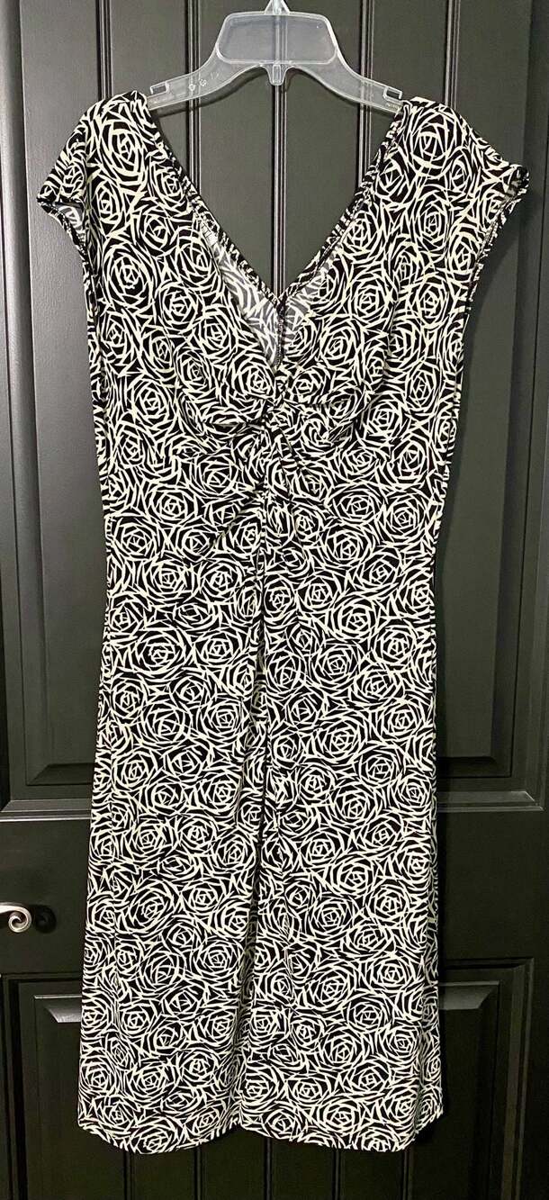 Lizzatti Brown and Cream Rose Print Twist Front V-Neck Dress Size 12